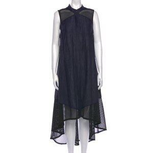 SNIDER Women's Mock Neck Long Dress High Low Mesh Blue & Black Large